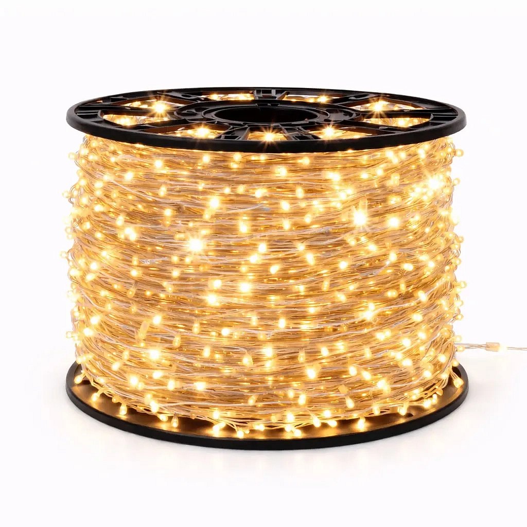 Eco Fix LED fényfüzér, kültéri, 80 m, meleg fehér, villogó funkcióval, 800 LED, átlátszó kábel, IP67, tekercs