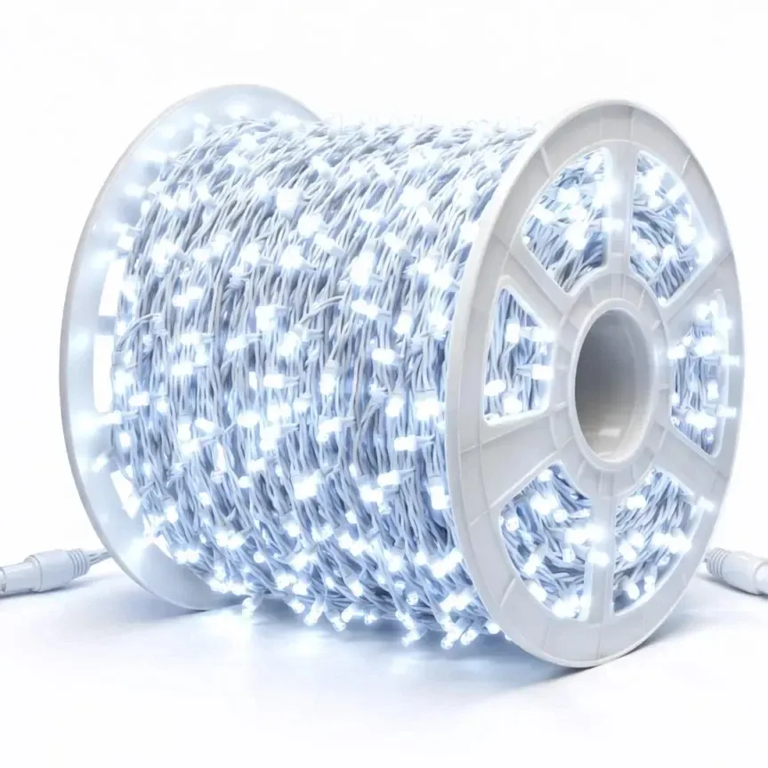 Gyártás - Easy Fix LED fénylánc 100 m kültéri jeges fehér, 2000 dióda, fehér kábel IP44, tekercs