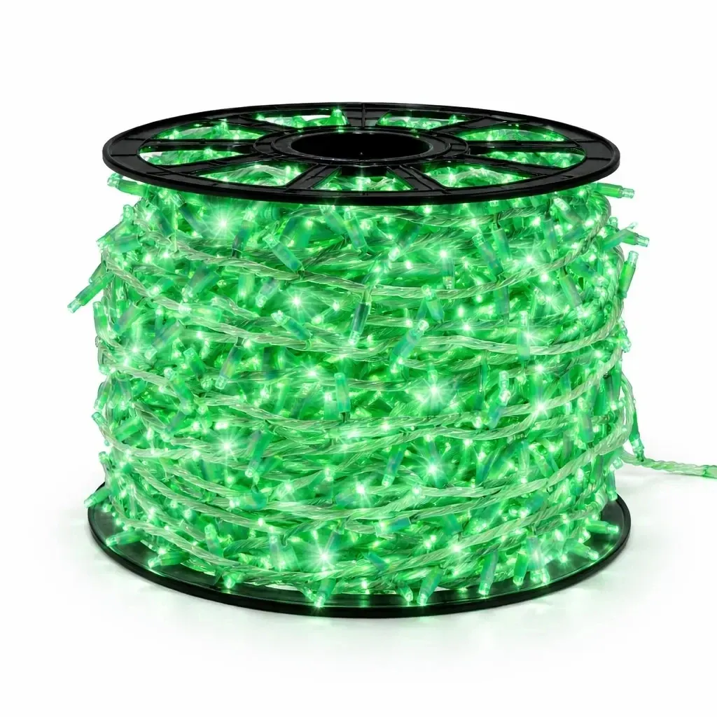 Easy Fix LED fényfüzér, 100 m, kültéri, zöld, 2000 LED, fehér kábel, IP67, tekercs