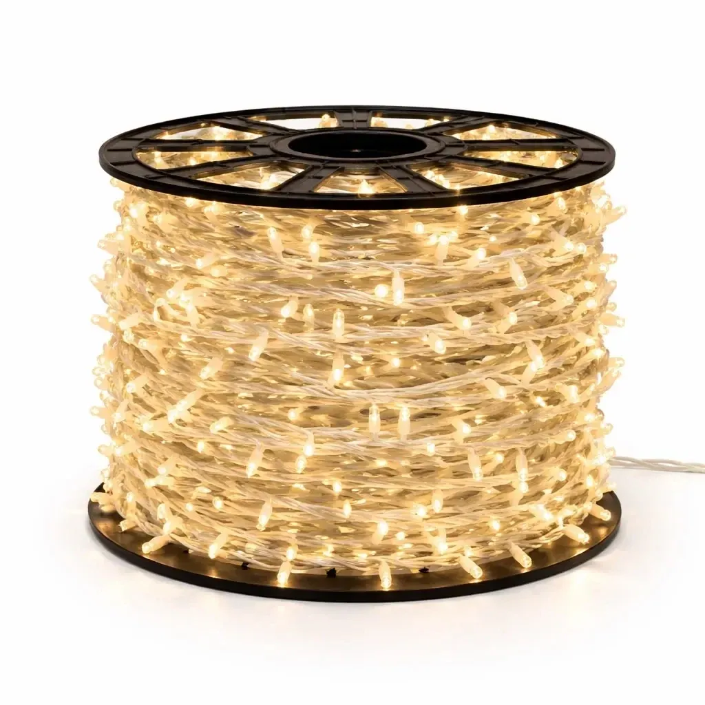 Easy Fix LED fényfüzér, 100 m, kültéri, meleg fehér, villogó (FLASH) funkcióval, 1000 LED, fehér kábel, IP44, tekercs