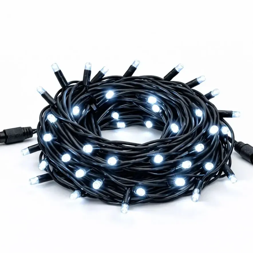 Easy Fix LED fényfüzér, kontúr, 5 m, kültéri, jégfehér, FLASH funkcióval, 60 LED, fekete kábel, IP67