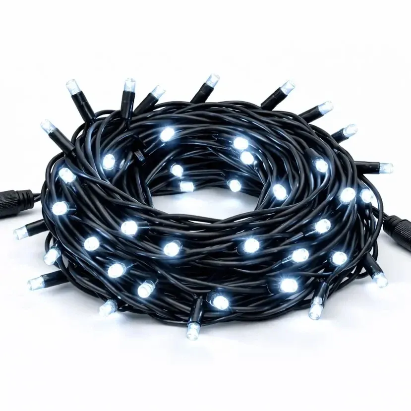 Easy Fix LED fényfüzér, kontúr, 5 m, kültéri, jégfehér, FLASH funkcióval, 60 LED, fekete kábel, IP44