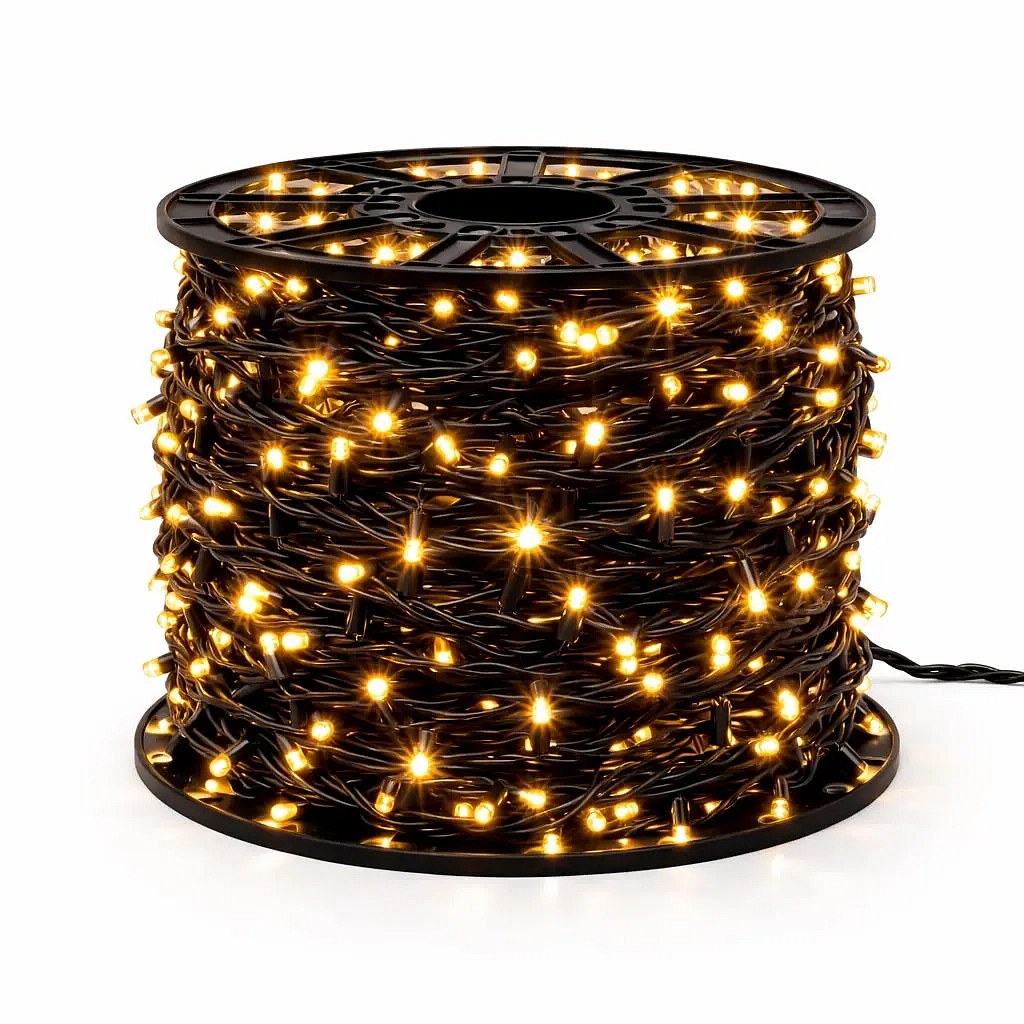 Easy Fix LED kültéri fényfüzér, 100 m, meleg fehér, villogó (FLASH) funkcióval, 1000 LED, fekete kábel, IP44, tekercs