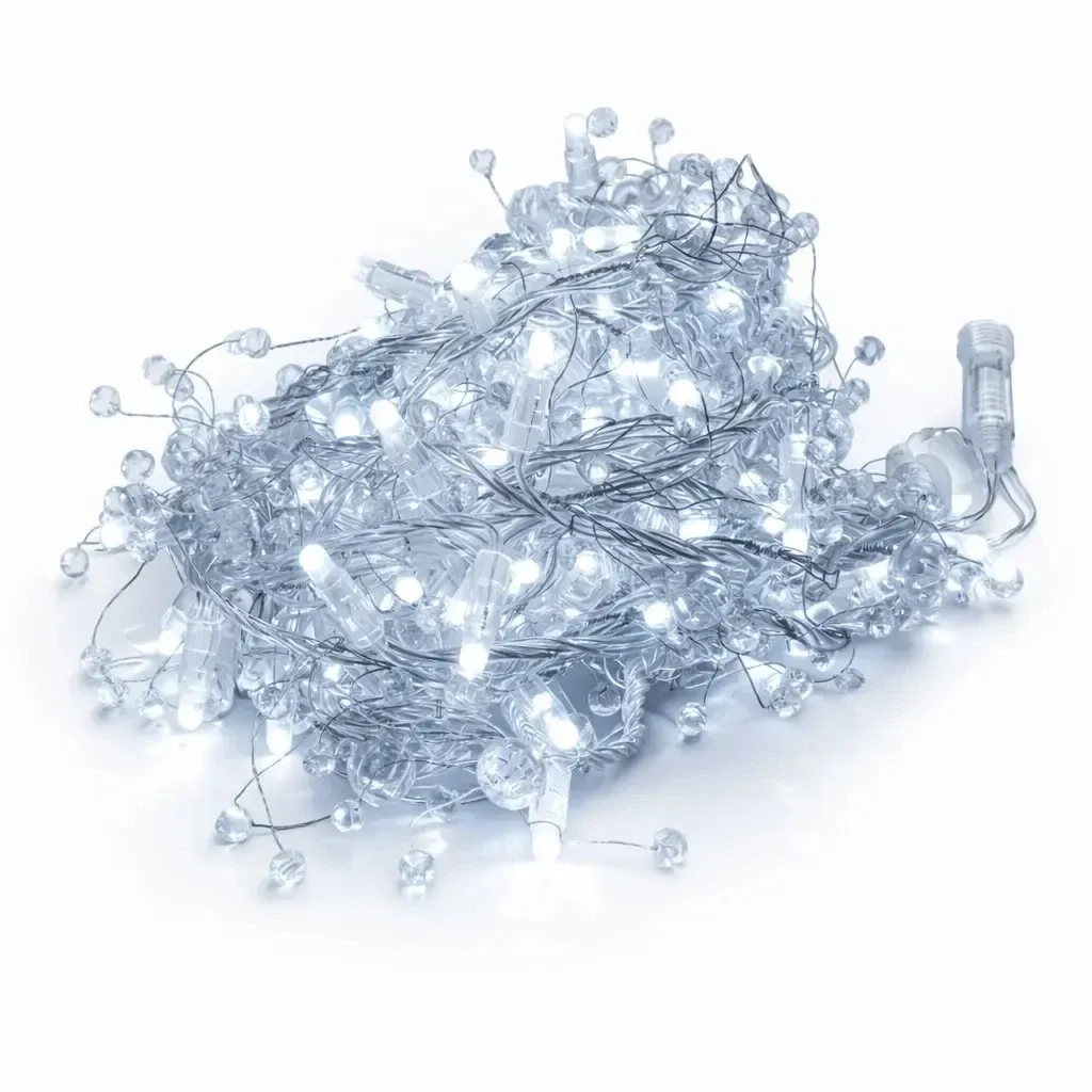 Eco Fix LED fényfüzér, kültéri, kristályokkal, jégfehér, villogó (FLASH) funkcióval, 8 m, 80 LED, átlátszó kábel, IP44, 24 V