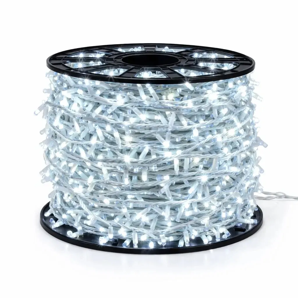 Easy Fix LED fényfüzér, 100 m, kültéri, jégfehér FLASH, 2000 LED, fehér kábel, IP67, tekercs