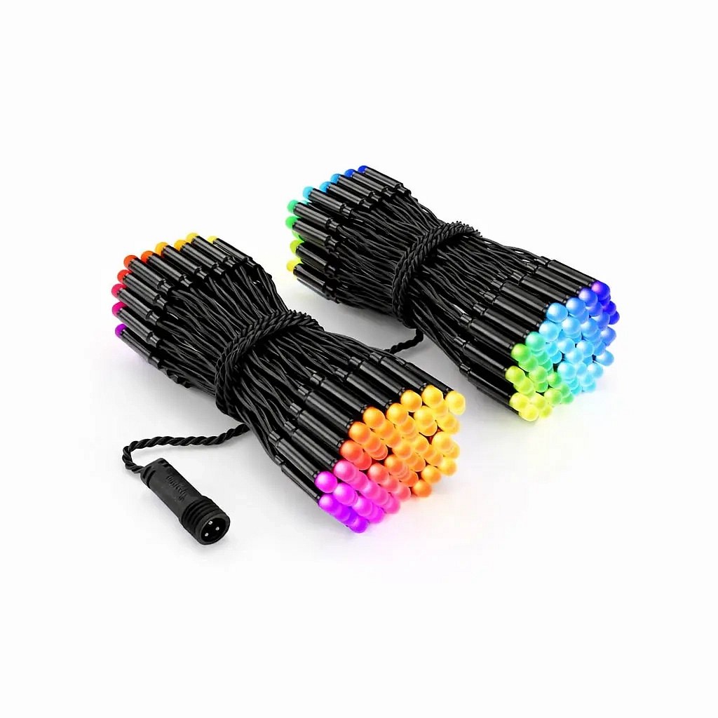 Twinkly strings 25 m Dual Pro kültéri színes fényfüzér, 2× 125 RGB LED, fekete kábel, IP44, 2× 12,5 m