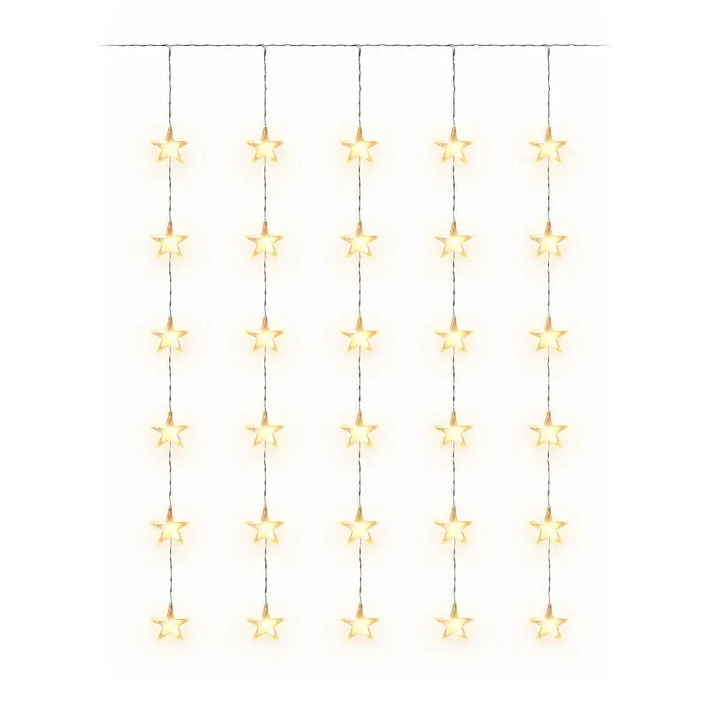 LED karácsonyi csillagok ablakra, 120 × 120 cm, meleg fehér, 30 diódával, átlátszó kábel, IP20 beltéri használatra, hosszabbító