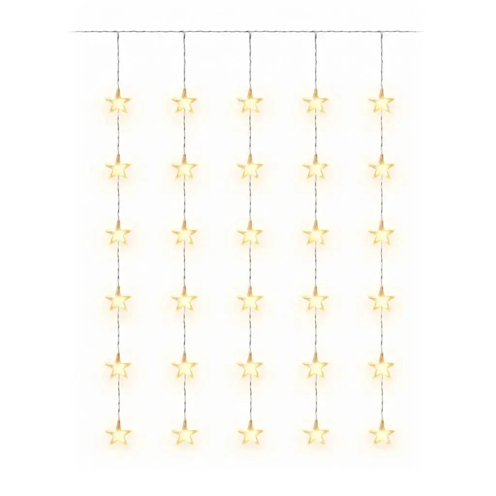 LED karácsonyi csillagok ablakra, 120 × 120 cm, meleg fehér, 30 diódával, átlátszó kábel, IP20 beltéri használatra, hosszabbító