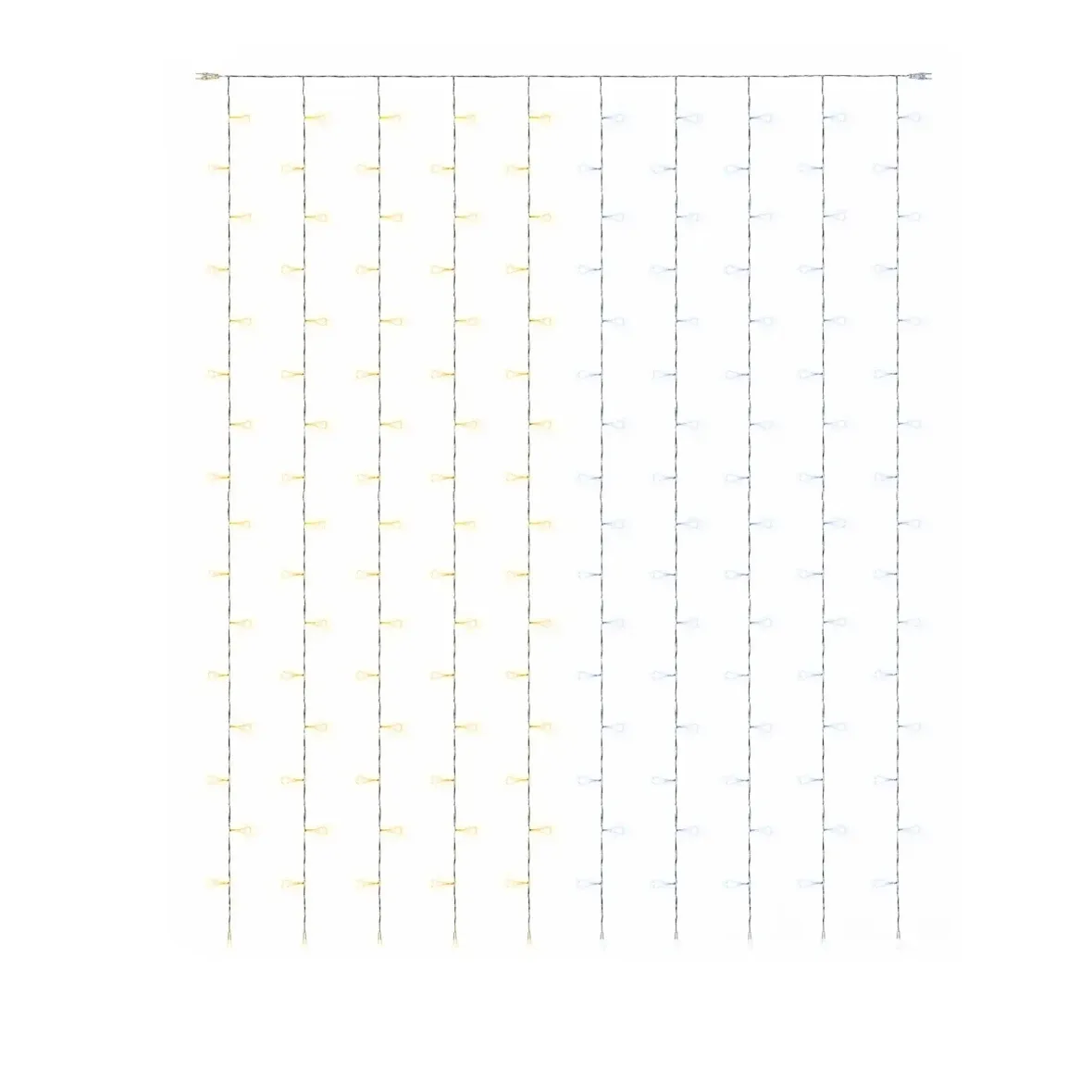 Easy Fix LED kültéri fényfüggöny, 100 × 150 cm, két színű (hideg és meleg fehér), 150 LED, fehér kábel, IP44, hosszabbító