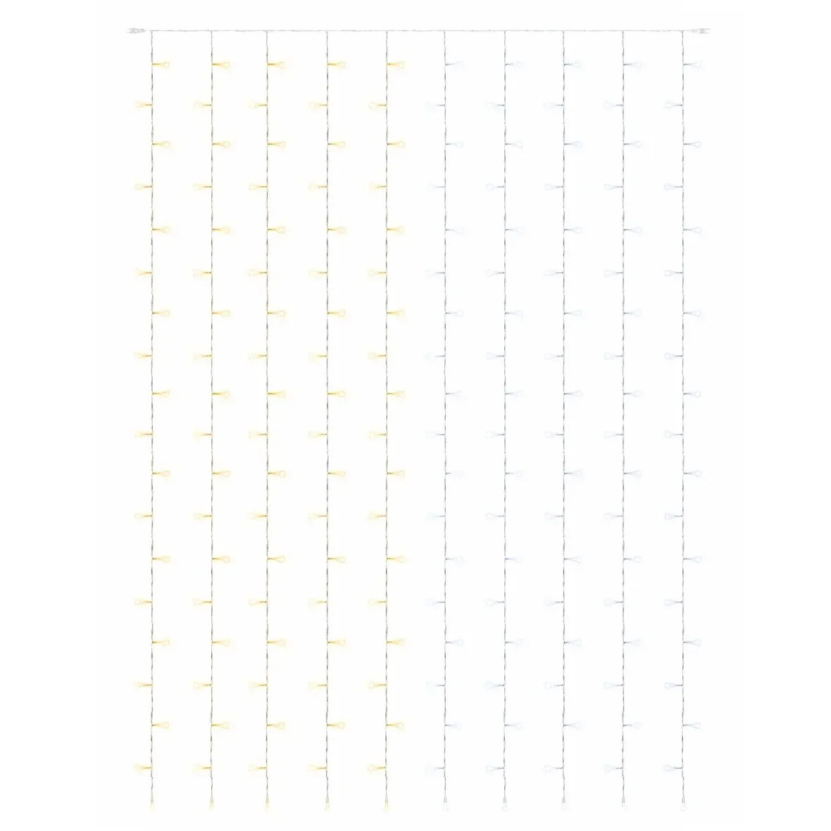 Easy Fix LED kültéri fényfüggöny, 100 × 300 cm, két színű, meleg és hideg fehér között kapcsolható, 300 LED, fehér kábel, IP44, hosszabbító