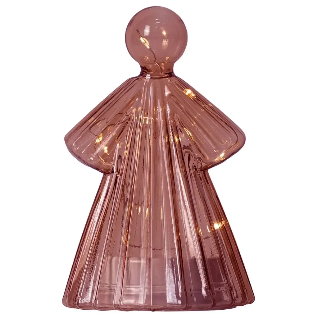 LED-es világító üvegangyal fáklyával, bordó, 15 cm, 1× CR2032