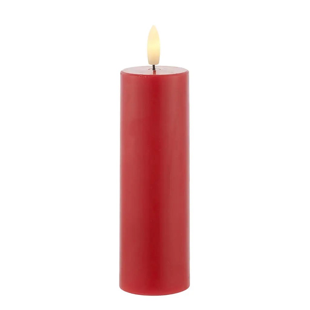 Sille viaszos LED-gyertya, Ø 5 × 15 cm, piros, beltéri használatra, 2× AA