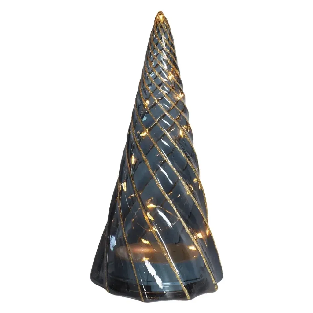 LED-es karácsonyfa, üvegből, 23,5 × 11,5 cm, fekete