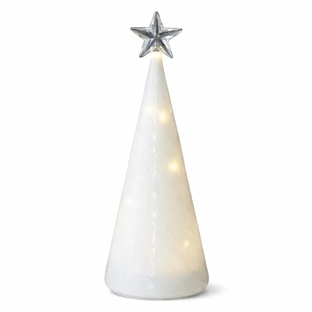LED fa, fehér, 22 cm, átlátszó csillag