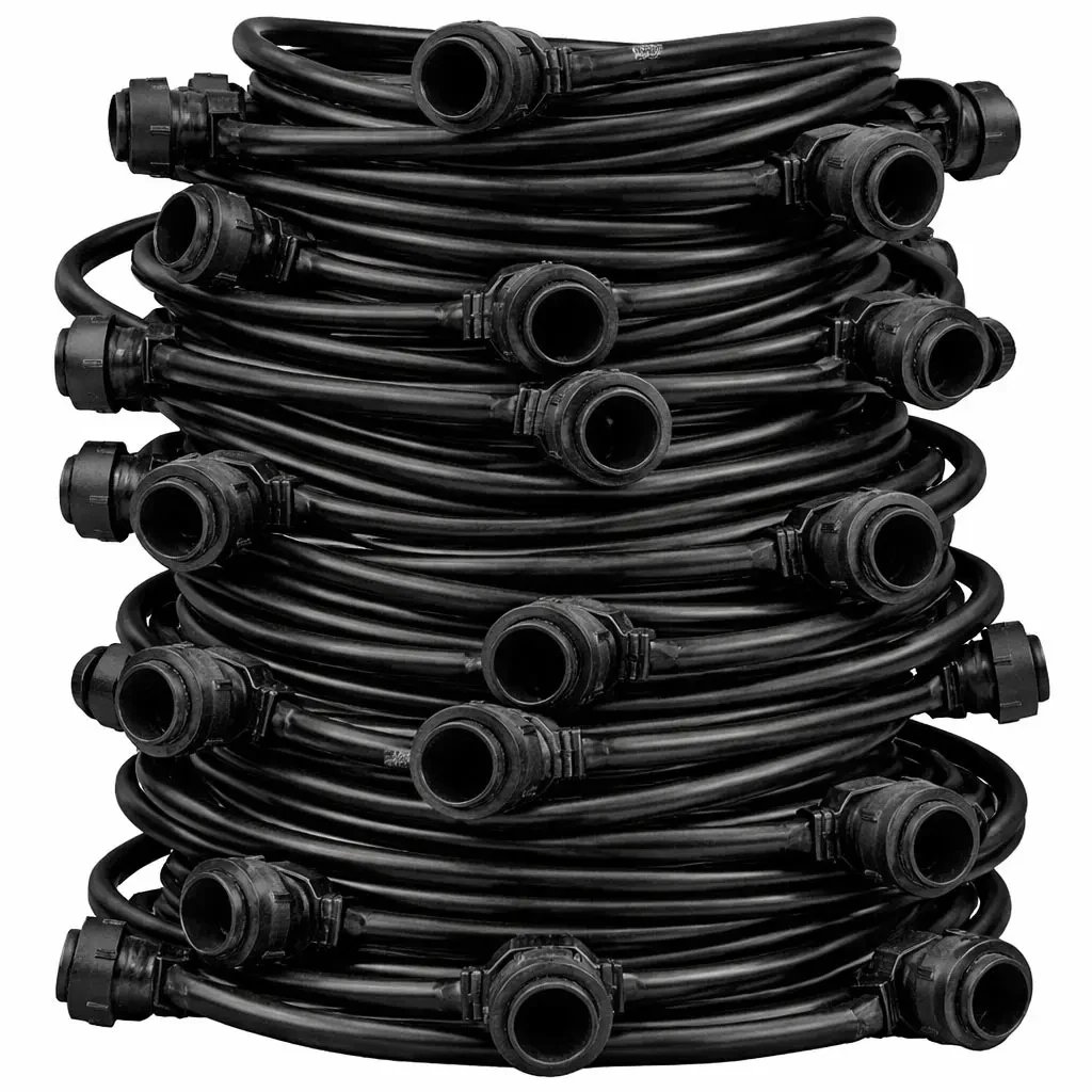 Easy Fix fényfüzér, kültéri, 50 m, 50 db E27-es izzóhoz, fekete kábel, IP67, izzók nélkül, tekercs