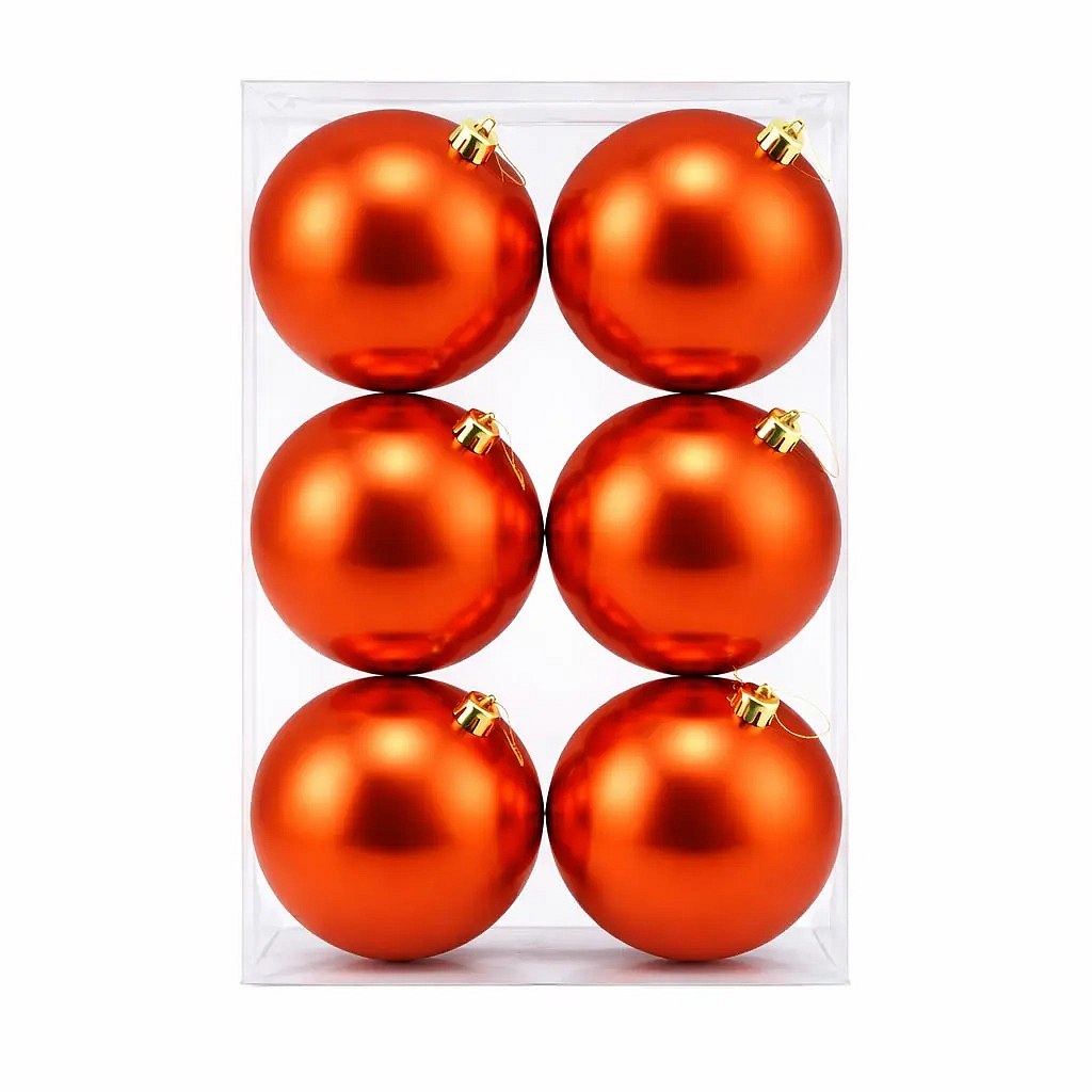 Karácsonyi díszek készlete rézfényű 10 cm-es műanyag gömb, 6 darabos csomagban
