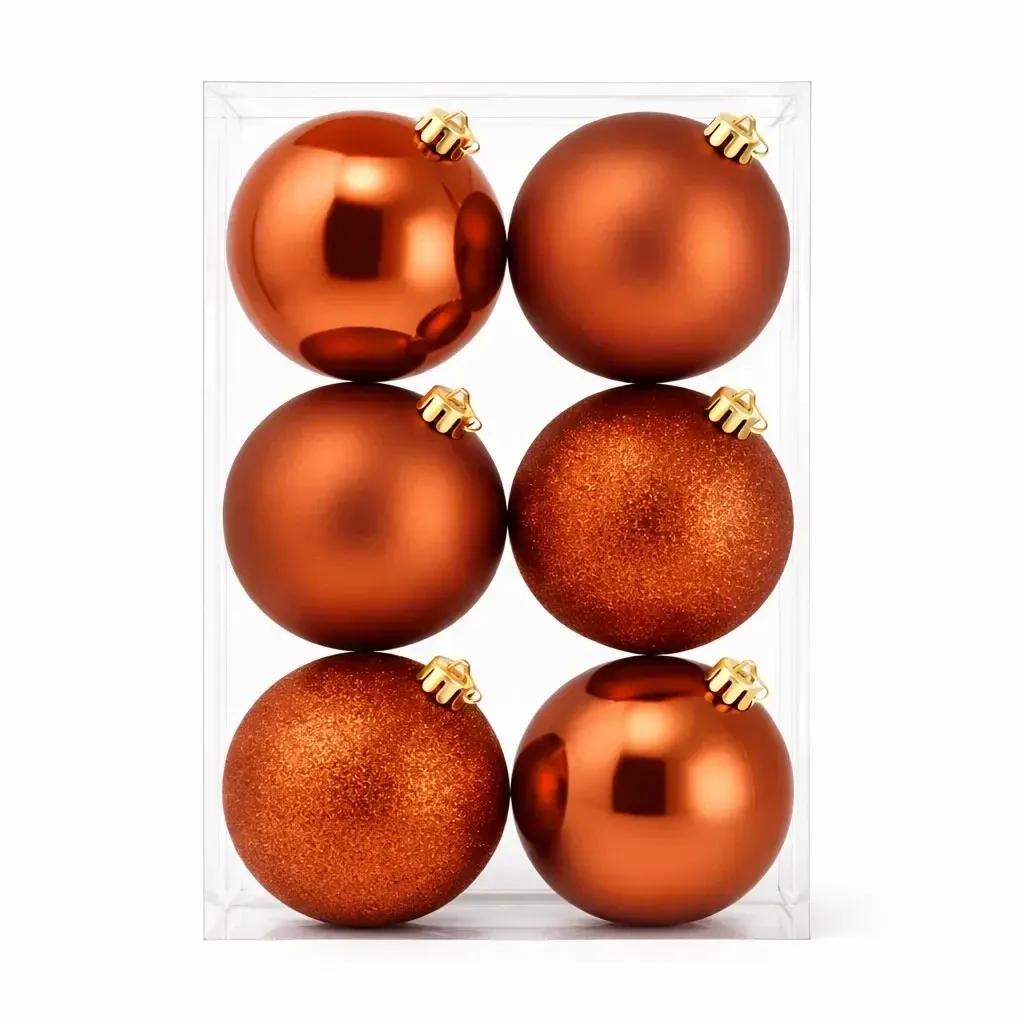 Karácsonyi díszek készlet réz 10 cm, 2× fényes, 2× matt, 2× csillogó, 6 darabos csomagban