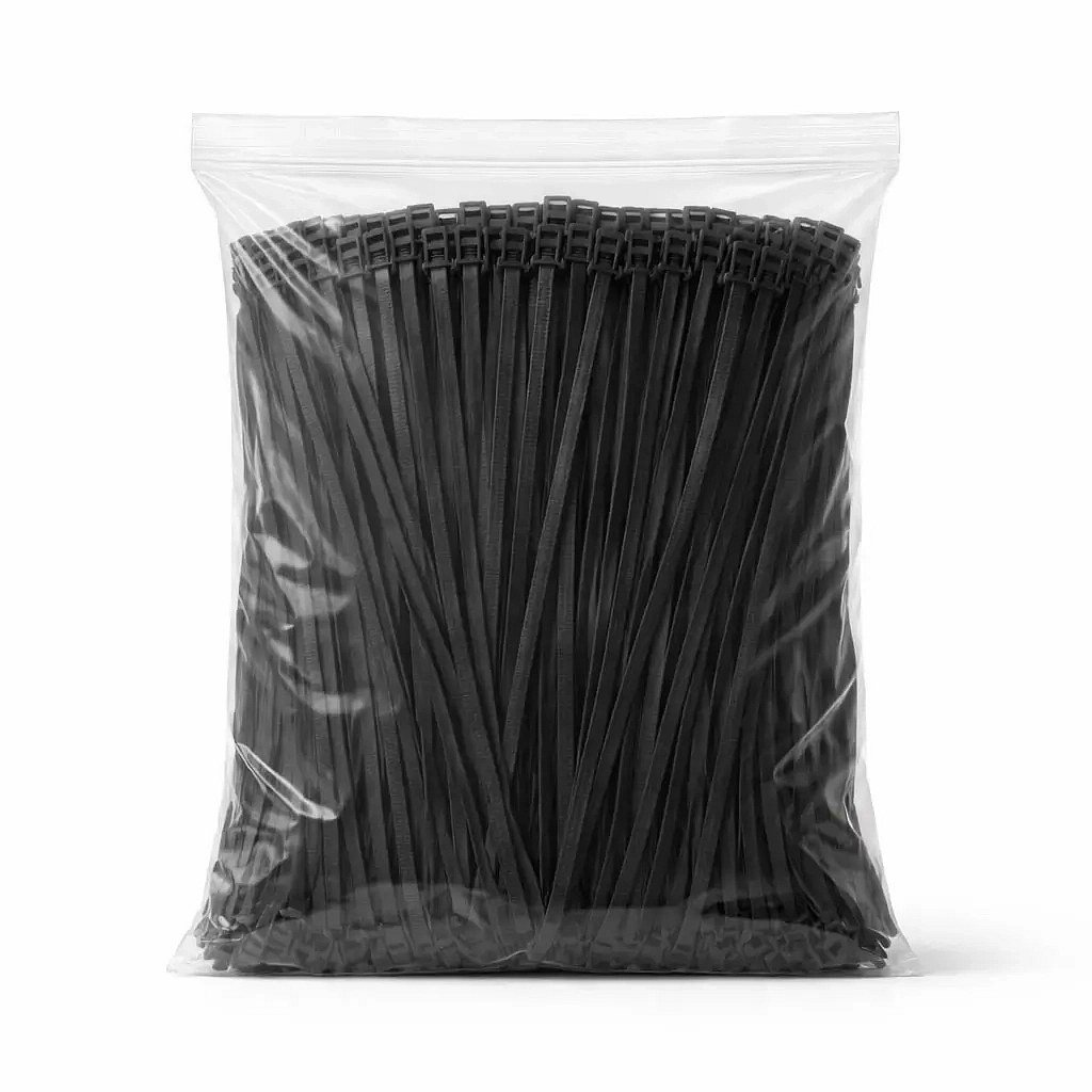 Műanyag pántszalagok 3,6 mm × 20 cm fekete, 1000 darabos kiszerelésben