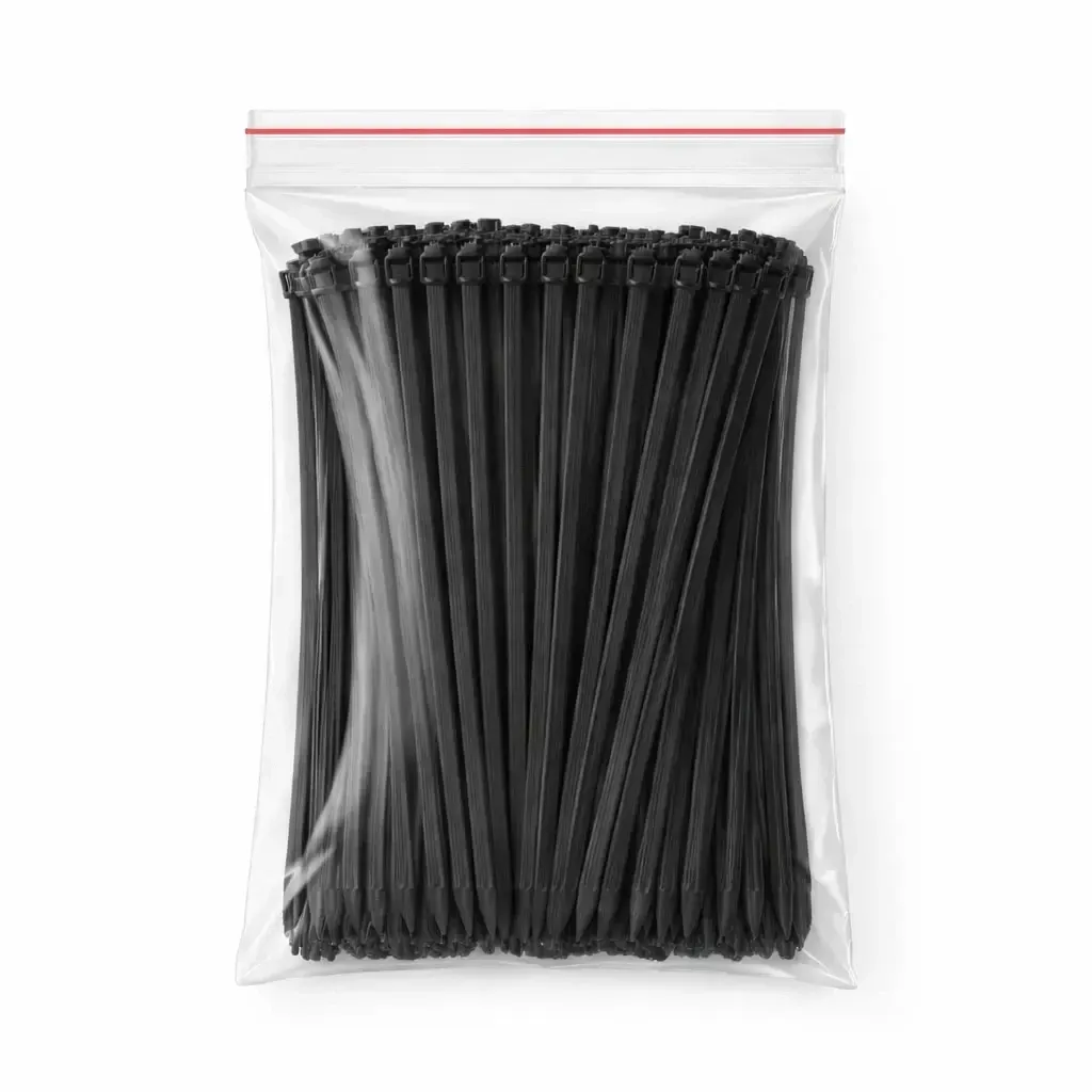 Műanyag pántszalagok 3,6 mm × 20 cm fekete, 100 darabos csomagban
