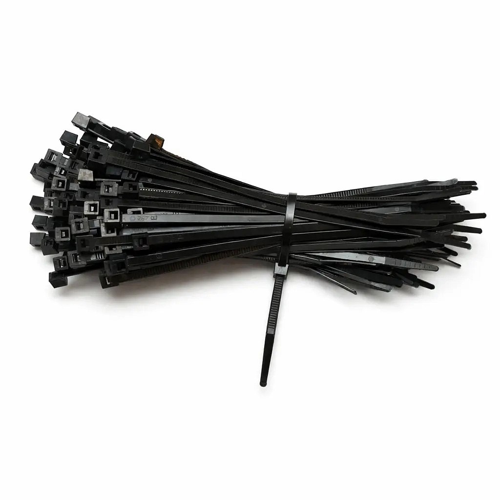 Műanyag pántszalagok 3,6 mm × 20 cm fekete, 100 darabos készletben