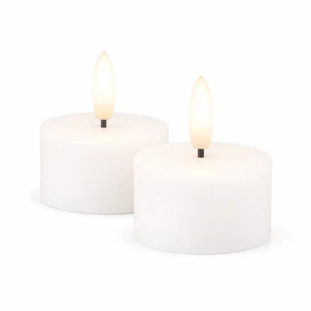 Sille Tealight elemes LED-es tealámpa készlet, Ø 4,5 × 2,2 cm, fehér, valódi viaszból, 2 darabos kiszerelés.