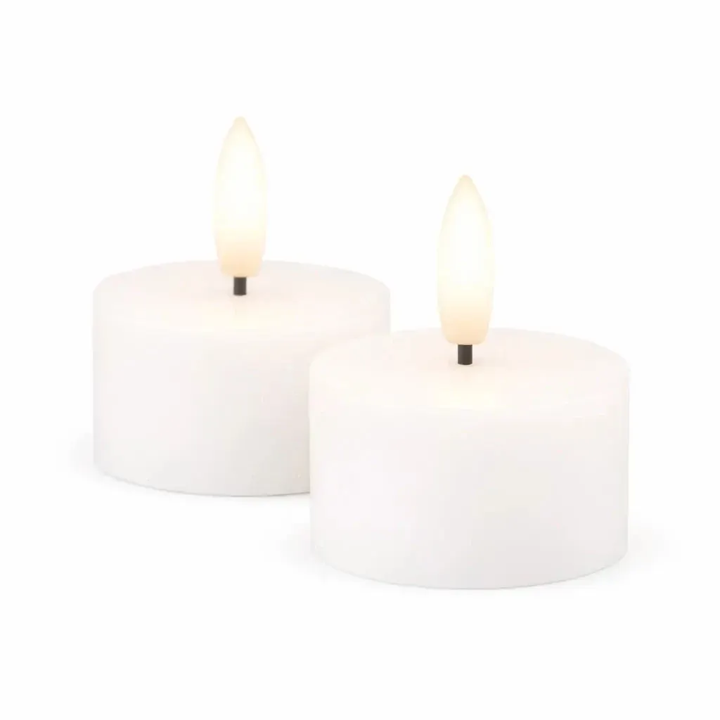Sille Tealight elemes LED-es tealámpa készlet, Ø 4,5 × 2,2 cm, fehér, valódi viaszból, 2 darabos kiszerelés.