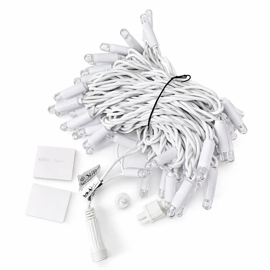 Eco fix LED fényfüzér, 10 m, 60 fényesebb LED, meleg fehér, 36 V, fehér kábel, IP44
