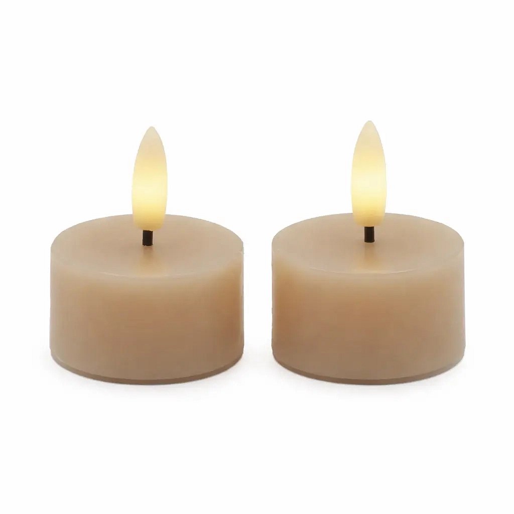 Elemmel működő LED-es tealámpás készlet Sille Tealight, Ø 4,5 × 2,2 cm, karamell fényű, valódi viaszból, 2 db-os kiszerelésben