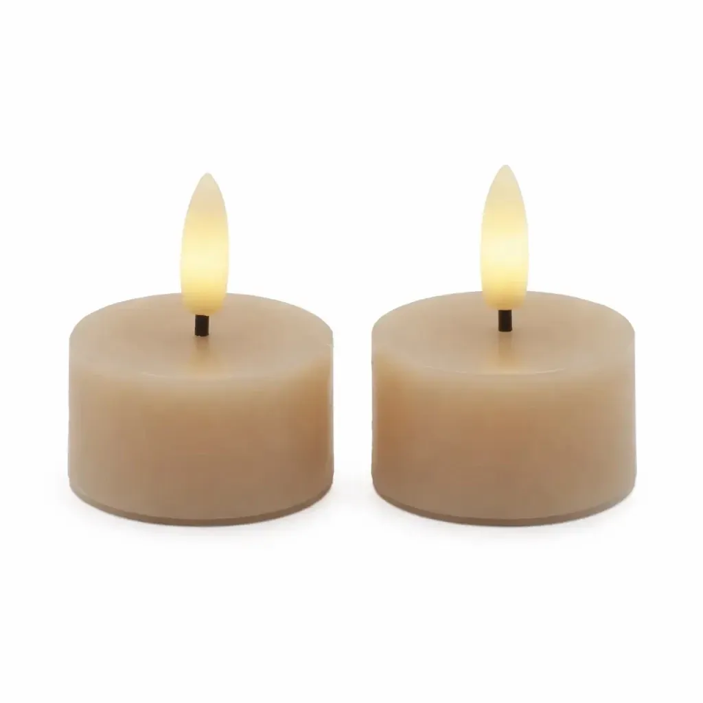 Elemmel működő LED-es tealámpás készlet Sille Tealight, Ø 4,5 × 2,2 cm, karamell fényű, valódi viaszból, 2 db-os kiszerelésben