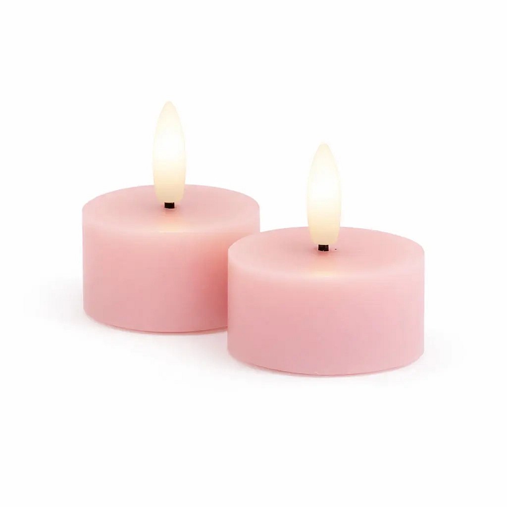 Sille tealight, Ø 4,5 × 2,2 cm, világos rózsaszín, valódi viaszból készült, 2 darabos csomag, elemmel működő LED tealámpákból álló készlet.