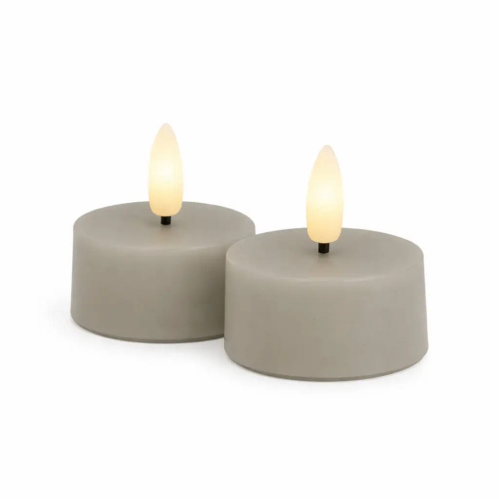Sille Tealight elemes LED-es tealámpa készlet, Ø 4,5 × 2,2 cm, meleg szürke, valódi viaszból, 2 darabos kiszerelés.