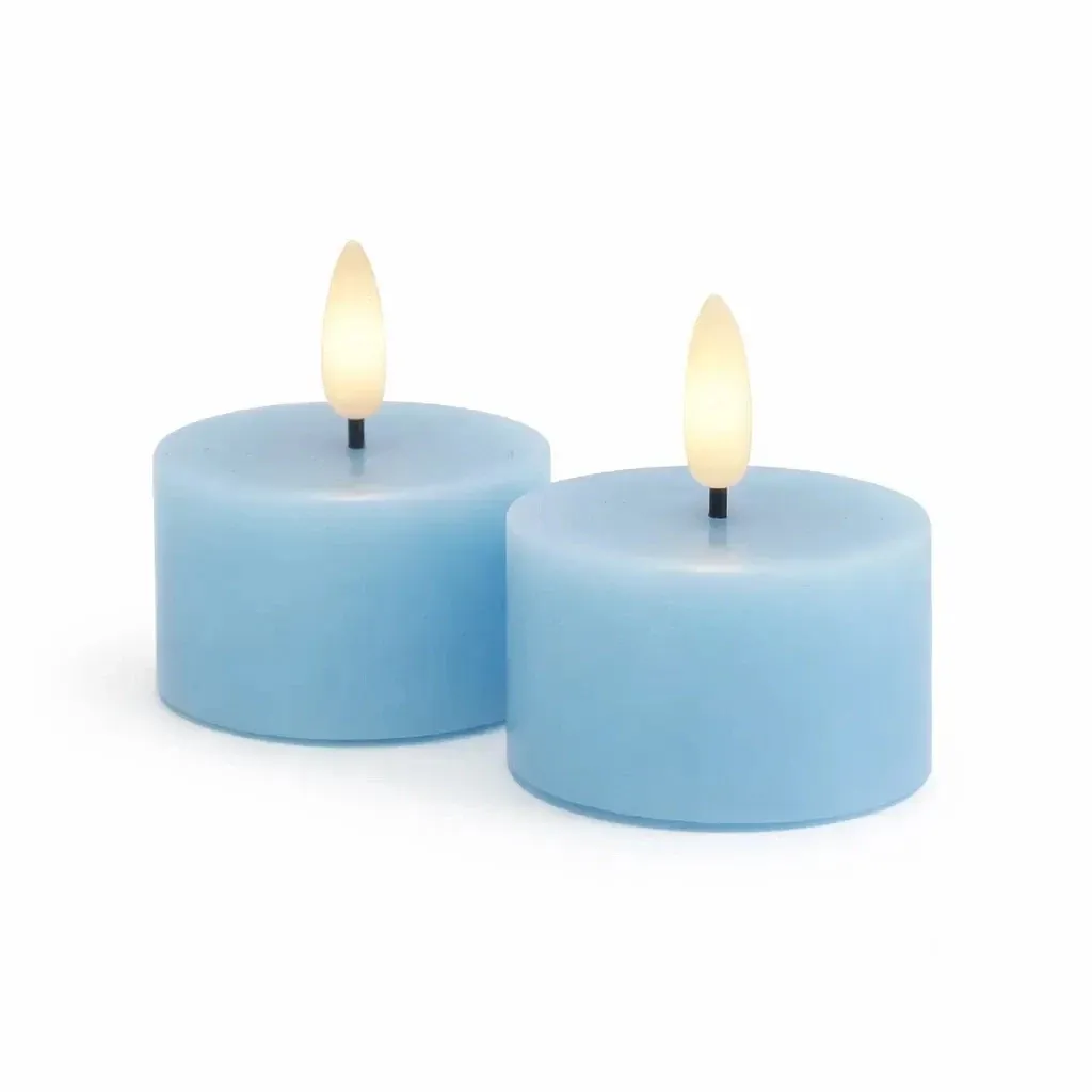 Sille tealight, Ø 6 × 3,4 cm, égszínkék, valódi viaszból készült, 2 db-os csomag, elemmel működő LED-es tealámpa készlet, Ø 6 × 3,4 cm, égszínkék, valódi viaszból készült, 2 db-os csomag