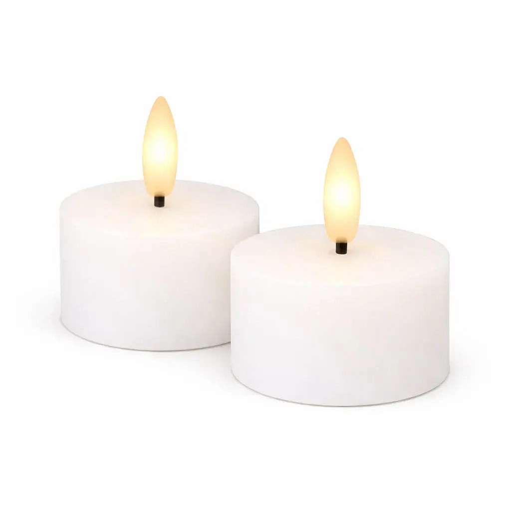 Sille tealight, Ø 6 × 3,4 cm, fehér, valódi viaszból készült, 2 darabos csomag, elemmel működő LED-es tealámpa készlet, Ø 6 × 3,4 cm, fehér, valódi viaszból készült, 2 darabos csomag