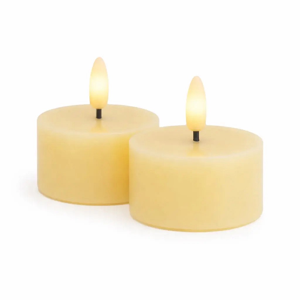 Sille tealight, Ø 6 × 3,4 cm, világossárga, valódi viaszból készült, 2 db, elemmel működő LED-es tealámpa készlet, Ø 6 × 3,4 cm, 2 db