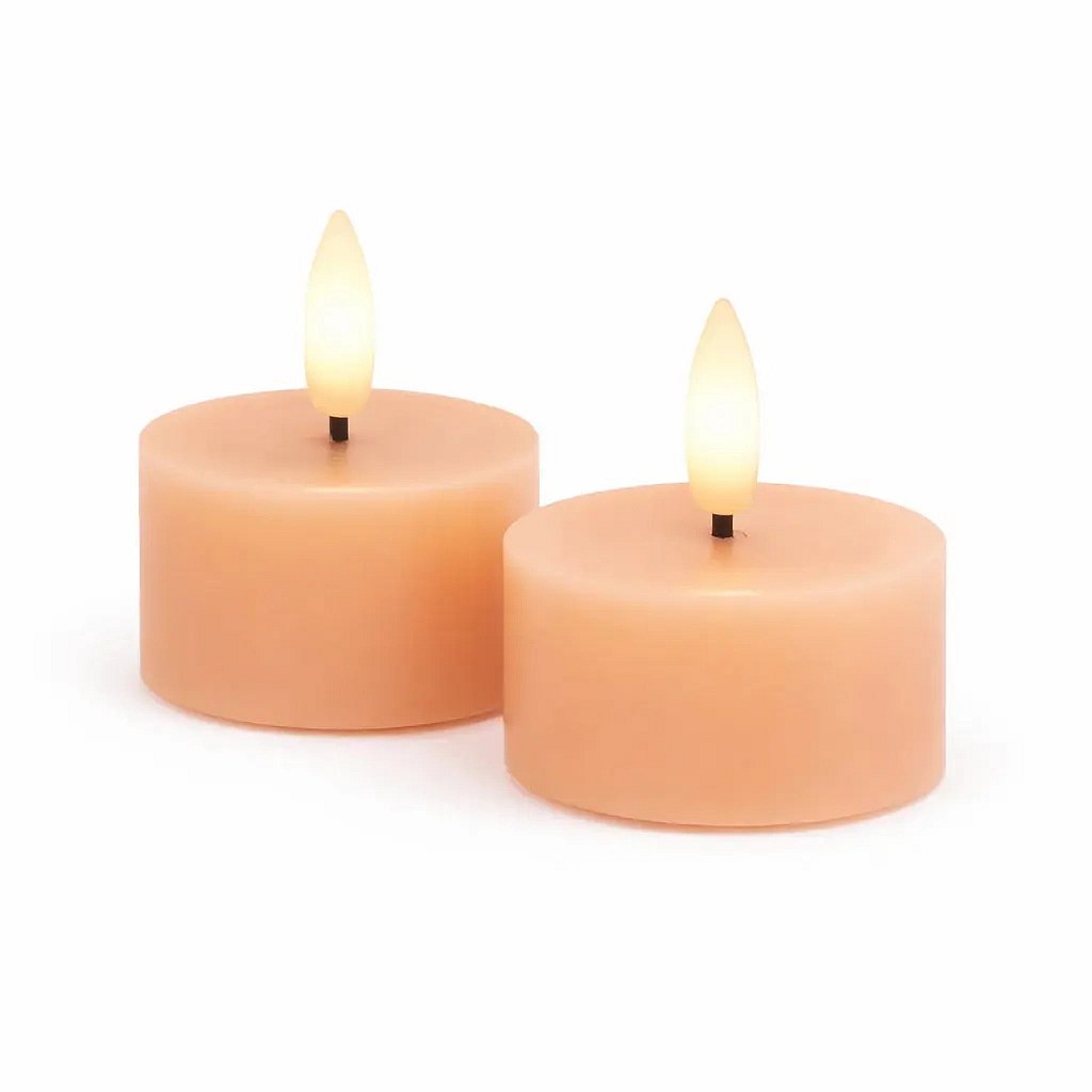 Elemmel működő LED-es tealámpás készlet Sille Tealight, Ø 6 × 3,4 cm, barack, valódi viaszból, 2 darabos kiszerelés.