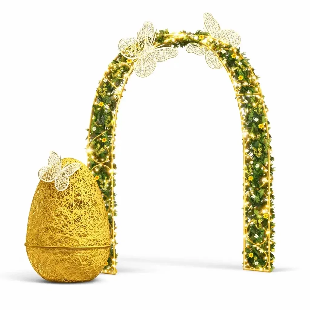 3D LED-es fénykapu húsvéti dekoráció 250 cm, tojás 120 cm, meleg fehér
