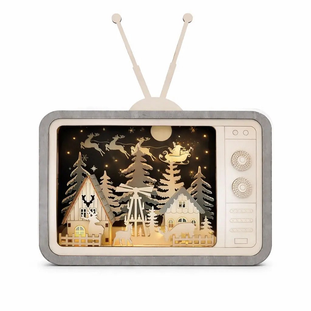 LED fadíszes falu TV-n, 26 × 33,5 × 8 cm, melegfehér, AA