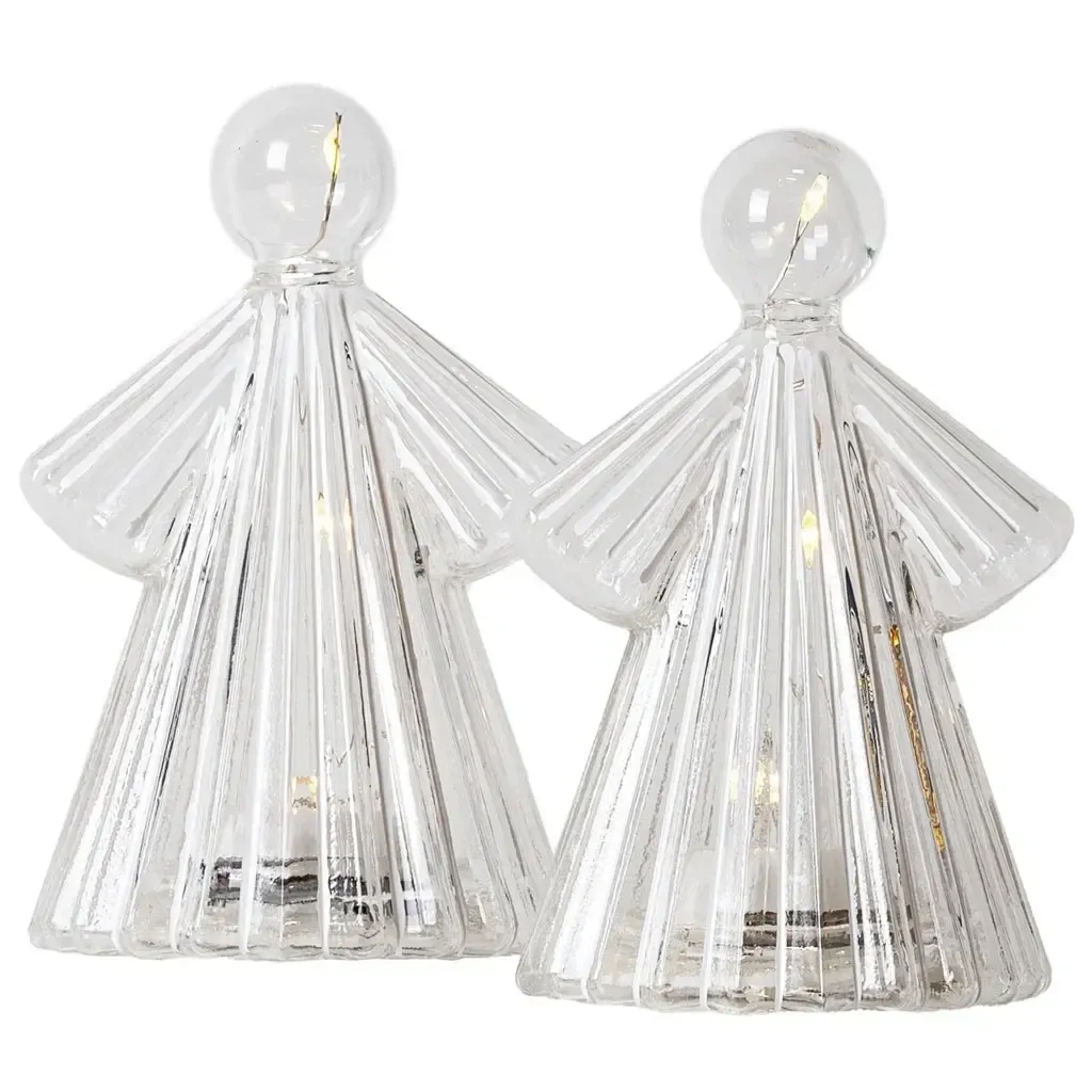 LED-es világító üvegangyal, átlátszó, 10 cm, 2 db-os készlet