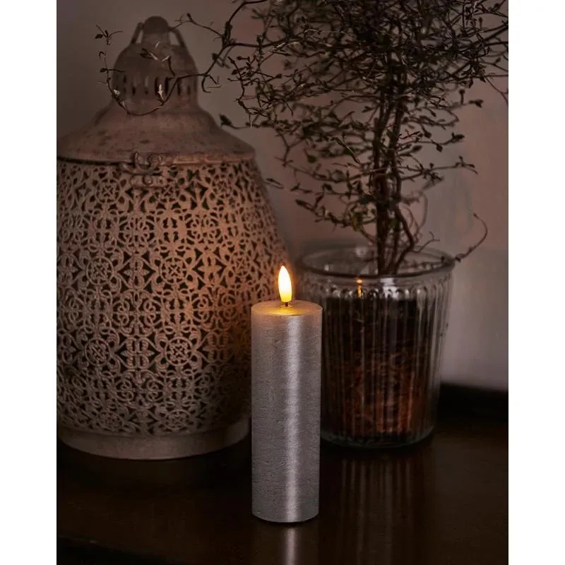 _Letöltés Viasz LED gyertya Sille, 15cm, ezüst, d. 5cm
