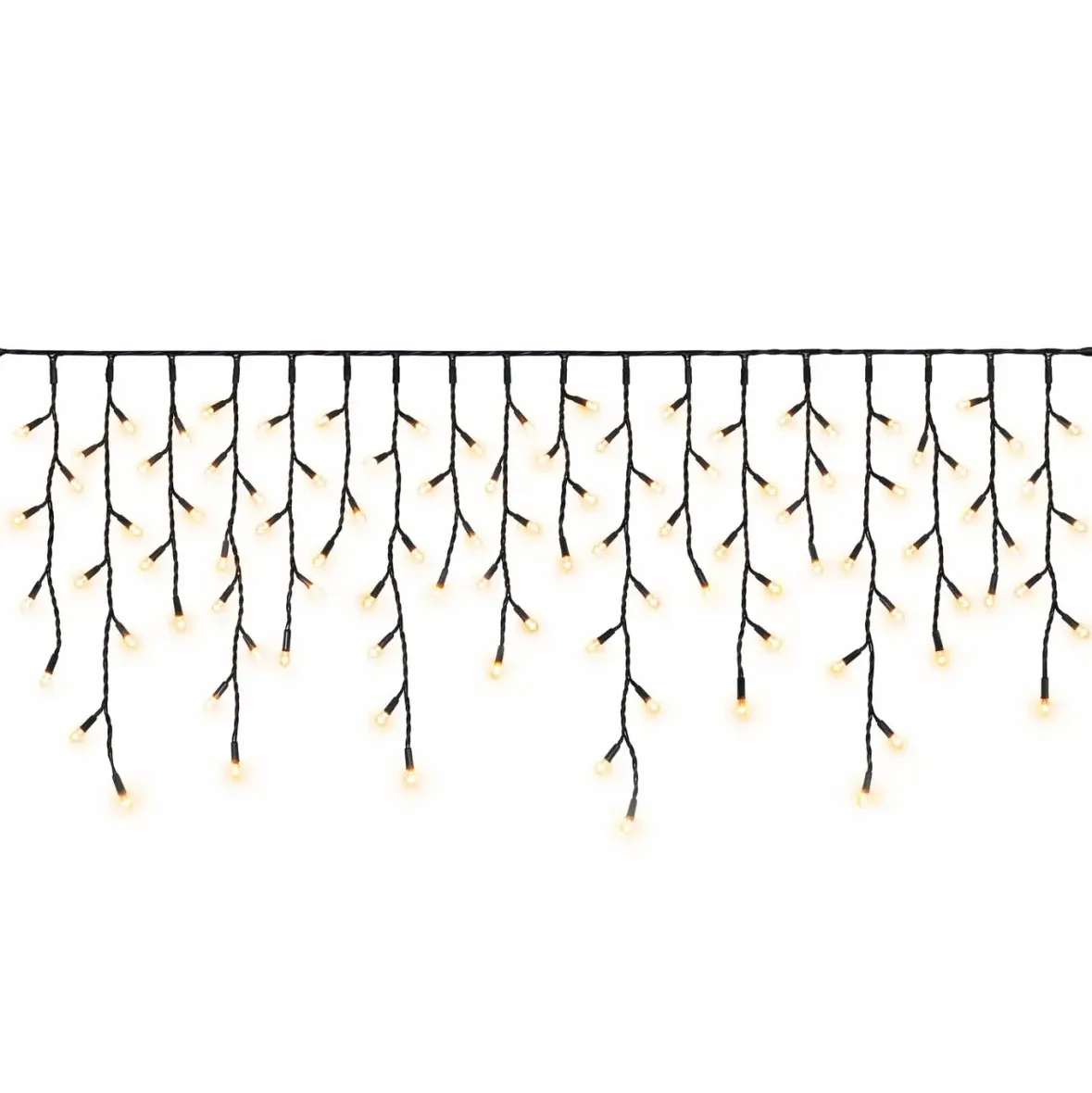Easy Fix kültéri LED-jégcsapok, világító, 300 × 50 cm, meleg fehér, 114 diódával, fekete kábel, IP67, hosszabbító