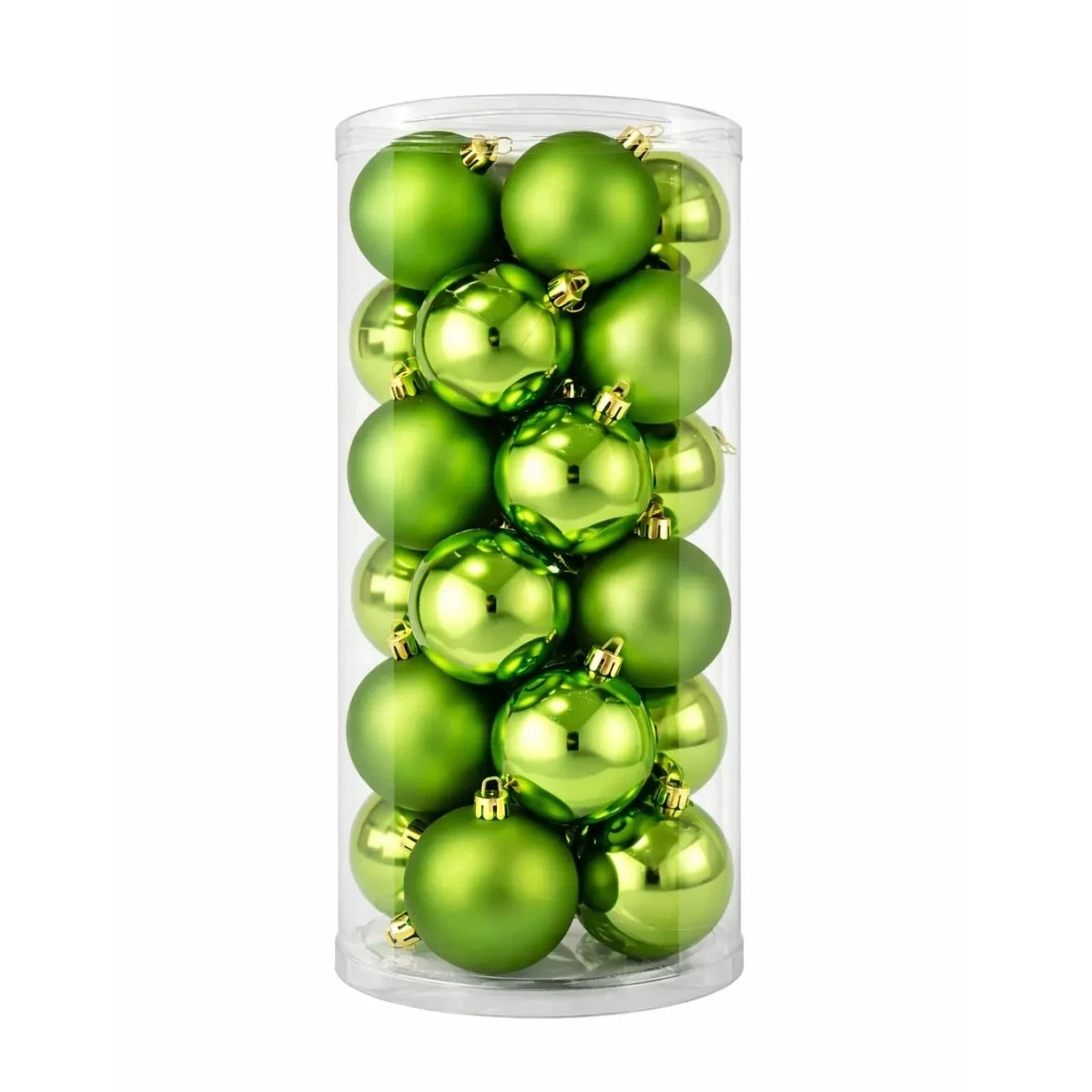 Zöld karácsonyi díszkészlet, 6 cm-es műanyag gömbök, 12 db fényes, 12 db matt, 24 db-os csomag