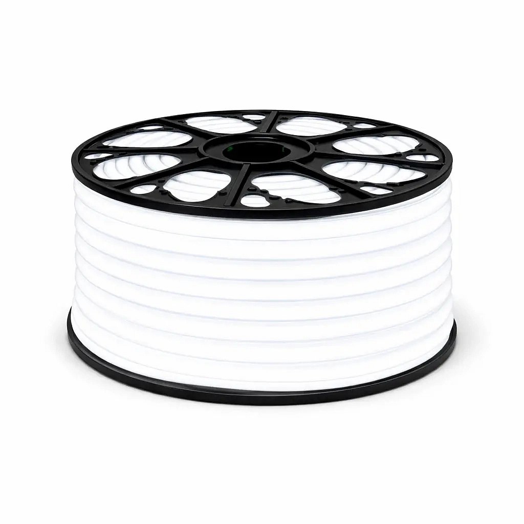 Easy Fix LED neoncső kültéri használatra, 50 m, D-típusú, egyoldalas, jégfehér, 3000 LED, fehér kábel, IP67, tekercs