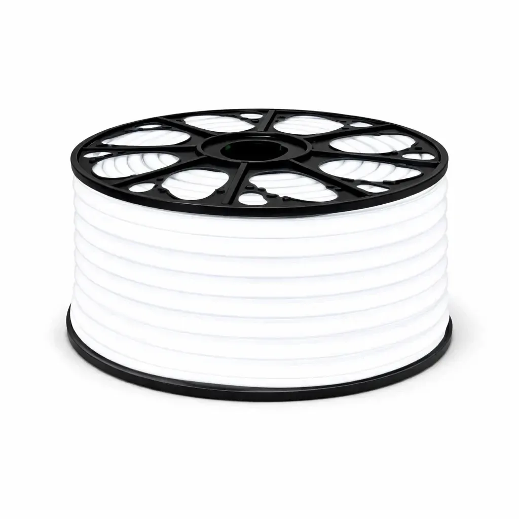 Easy Fix LED neoncső kültéri használatra, 50 m, D-típusú, egyoldalas, jégfehér, 3000 LED, fehér kábel, IP67, tekercs