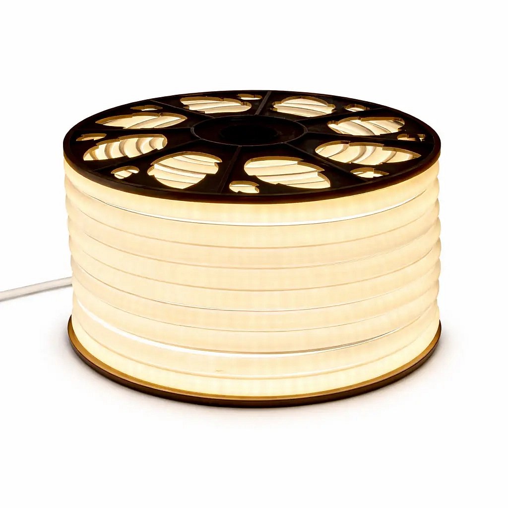 Easy Fix LED neoncső kültéri használatra, 50 m, D-típusú, egyoldalas, meleg fehér, 3000 diódával, fehér kábellel, IP44, tekercsben