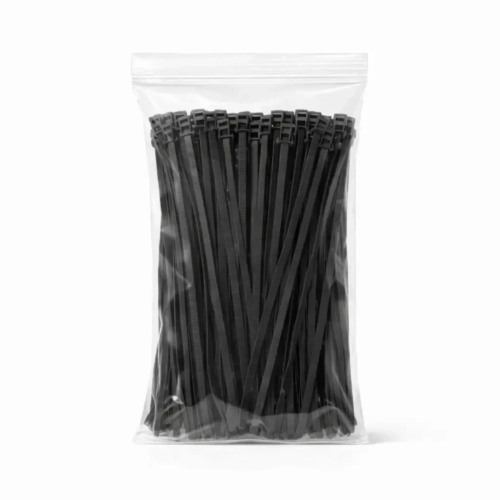 Műanyag pántok 4 mm × 15 cm fekete, 100 darabos csomagban