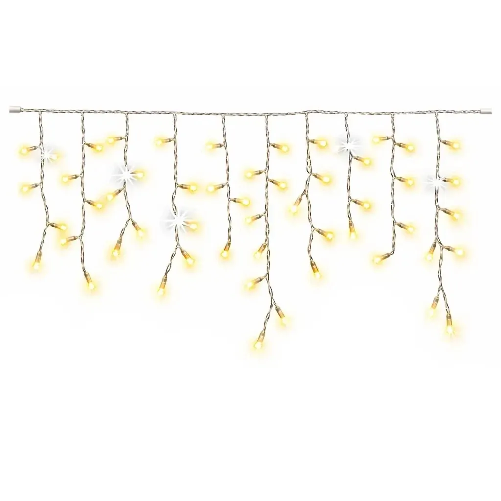 Easy Fix beltéri LED-jégcsapok, fénycsapok, 300 × 50 cm, meleg fehér, FLASH funkcióval, 114 diódával, átlátszó kábel, IP20, hosszabbító