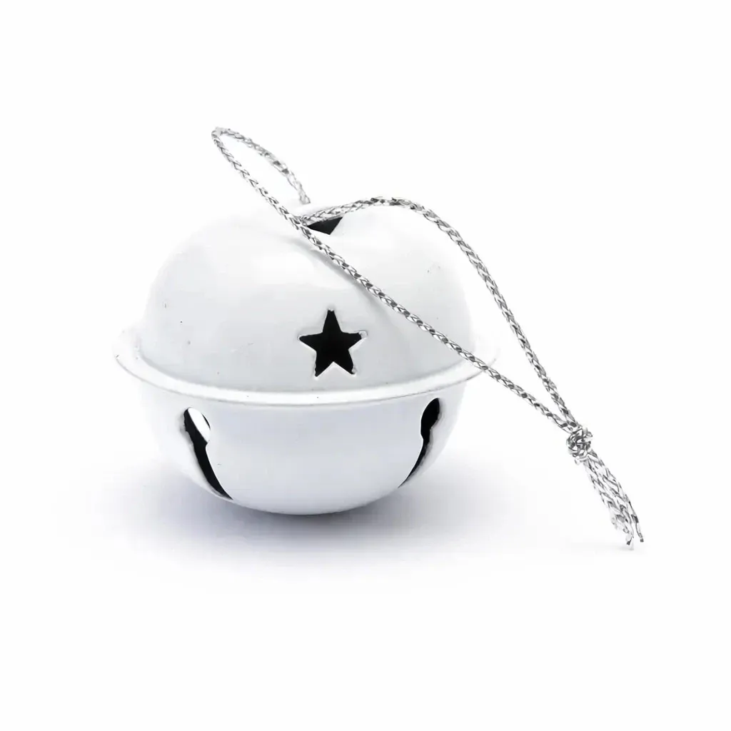 Karácsonyi csengettyű 4 cm, fehér, fém, 12 darabos csomagban