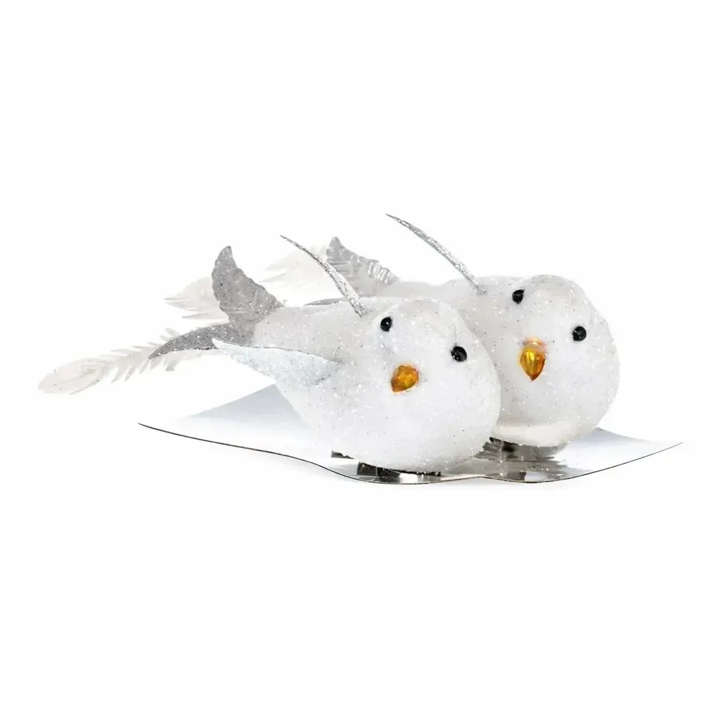 Karácsonyi díszmadár 9 × 4 cm, fehér, 2 db-os csomagban