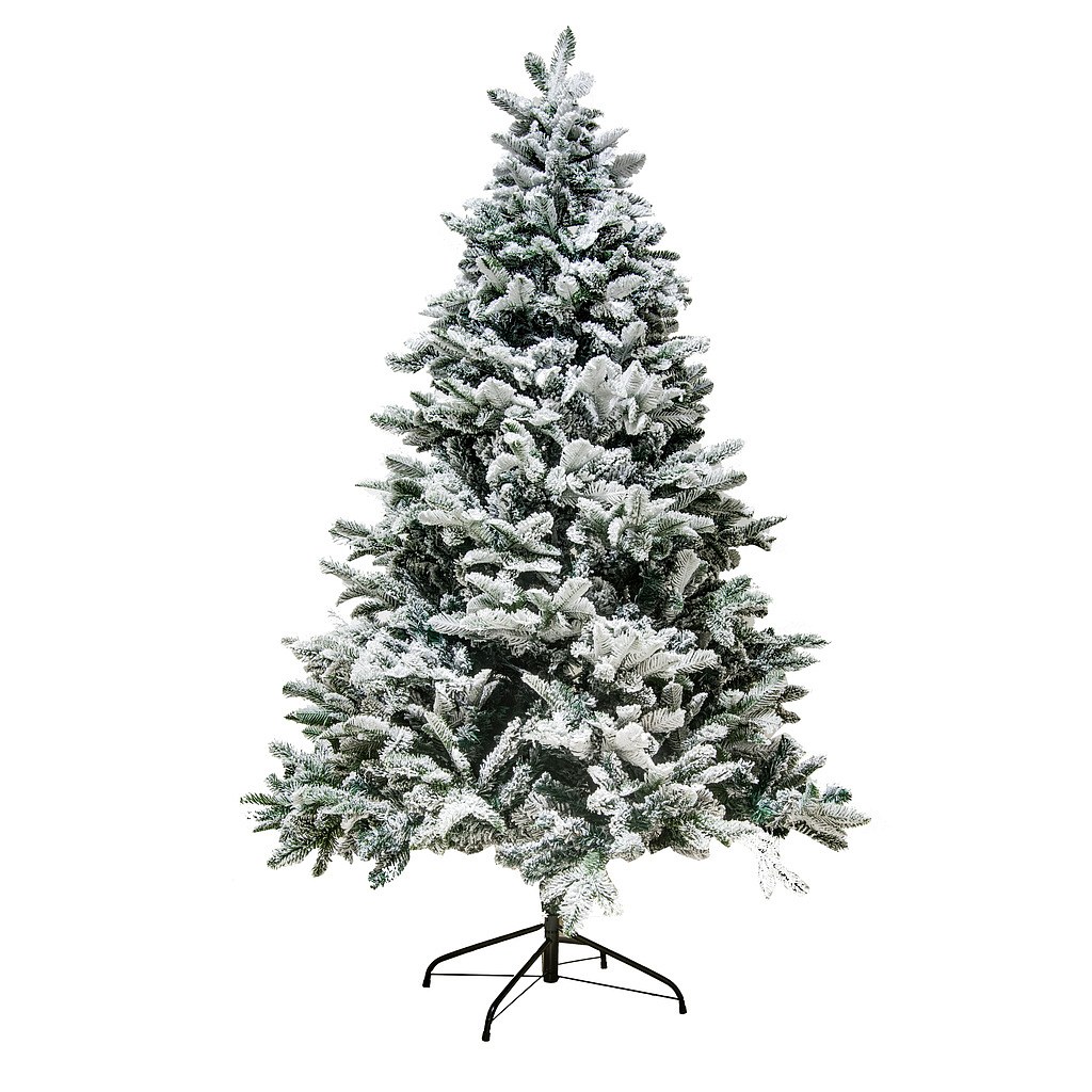 Mesterséges karácsonyfa 180 cm hófehér, lucfenyő Flock 2D és 3D tűkkel, állvánnyal együtt.