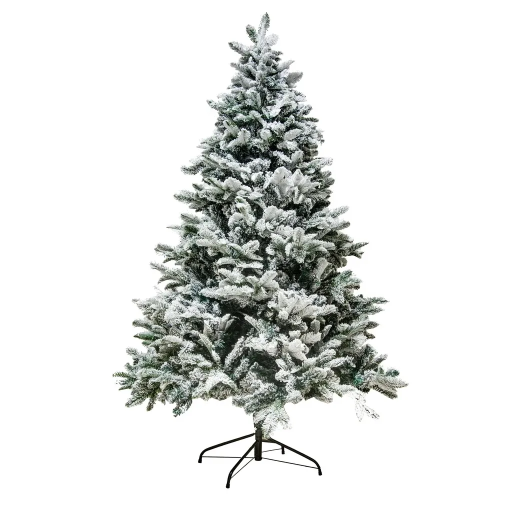 Mesterséges karácsonyfa 180 cm hófehér, lucfenyő Flock 2D és 3D tűkkel, állvánnyal együtt.